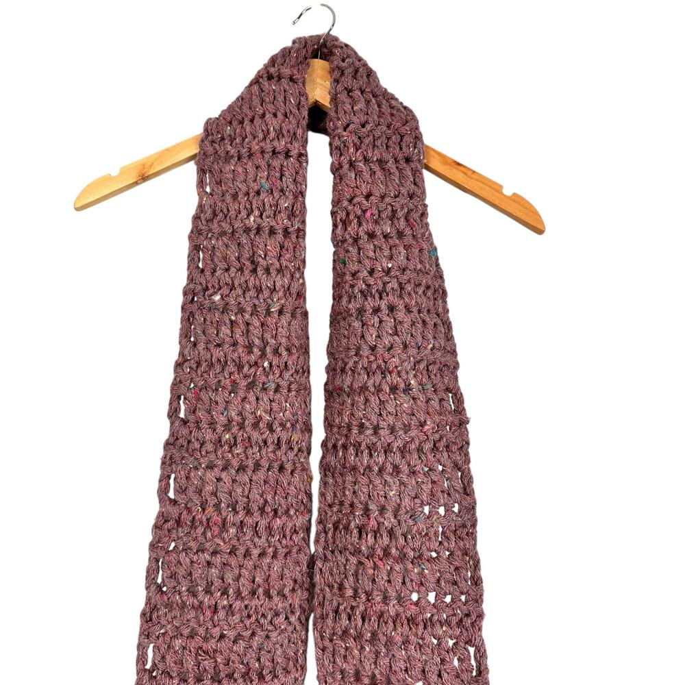 Hand Knit Grandma Wool Blend Soft Chunky Mauve Long Scarf w Pockets Boho Cozy - Picture 3 of 10